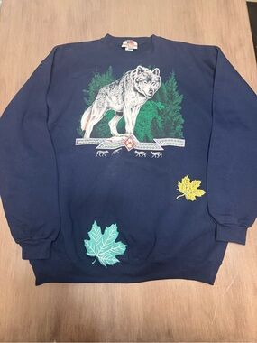 Vintage 90s Pro Player Wolf Sweatshirt XL USA Made Wildlife Graphic Crewneck